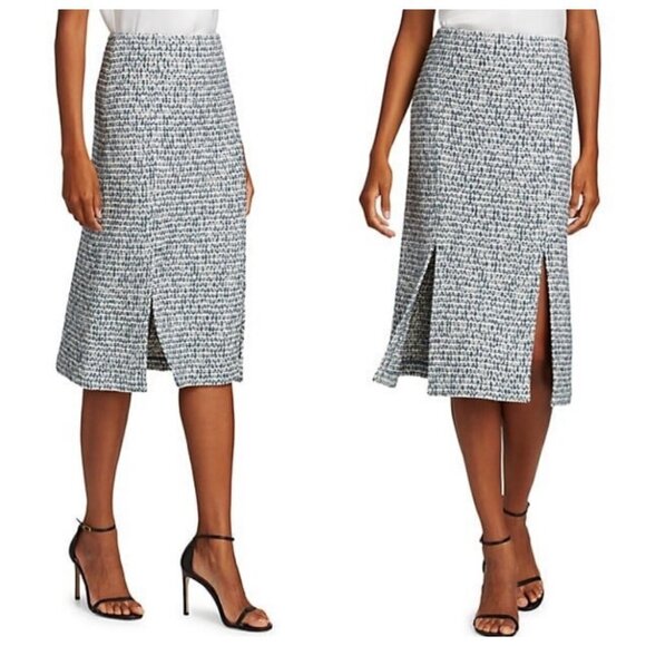 💕ST. JOHN💕 Cotton Blend Confetti Tweed Boucle Metallic Knit Midi Skirt Blue 14 - Picture 12 of 16